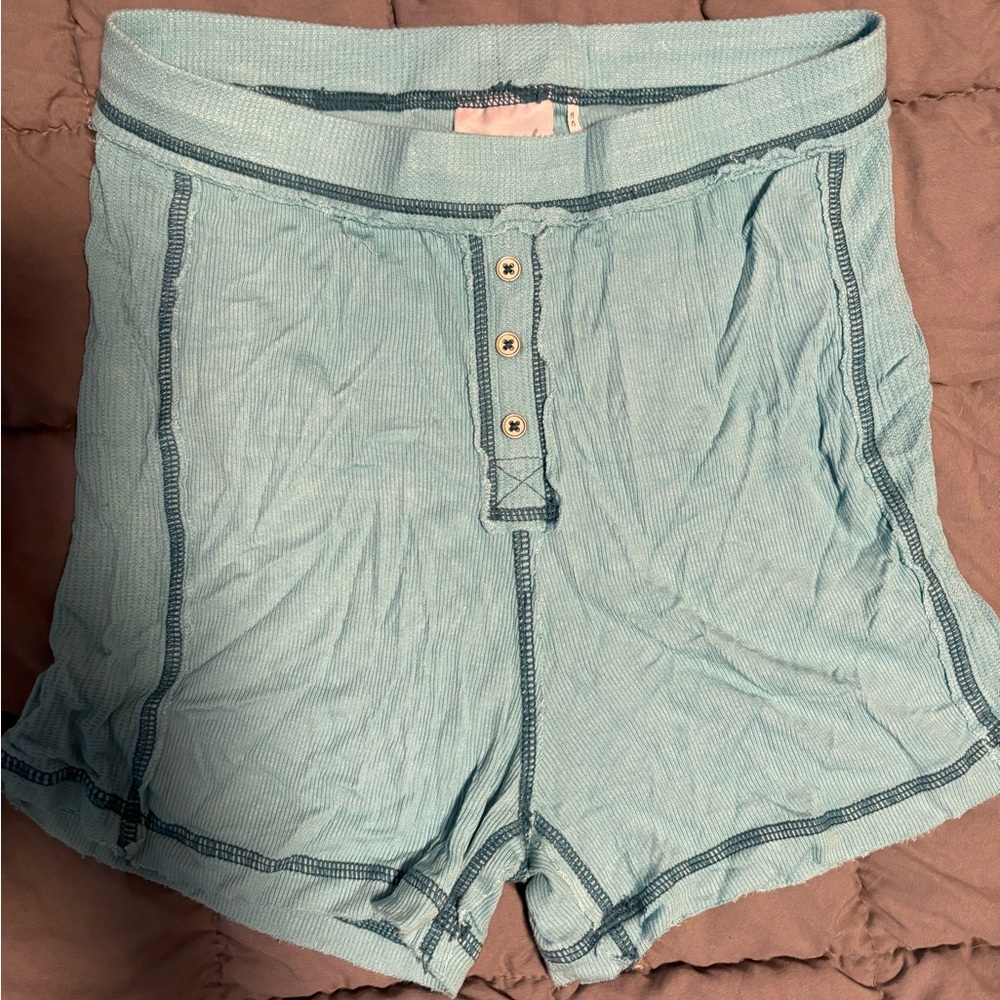 Women's Light Blue Button-Up Shorts
